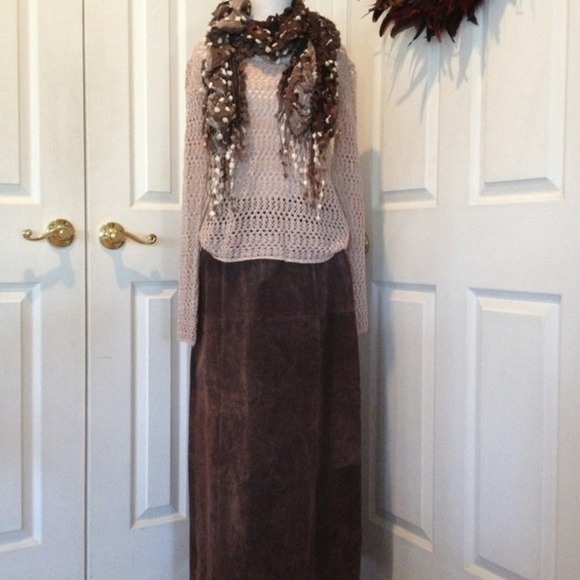 100% suede brown fully lined maxi skirt - Picture 1 of 6